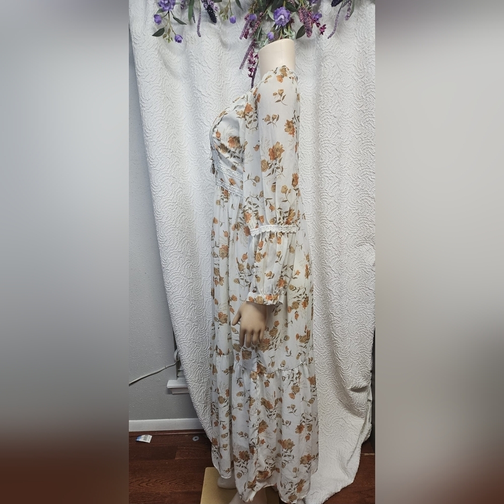 Cream Bishop Sleeve Sundress with Scoop Neck - Picture 10 of 12